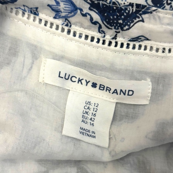 NWOT Lucky Brand Blue White Floral Paisley Faux Wrap Mini Sundress - Size 12 - Picture 10 of 13